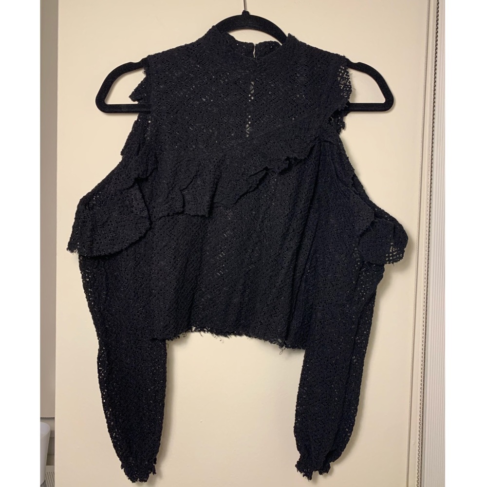 3/$30 Zara Black Lace Cold Shoulder Top - Picture 3 of 5